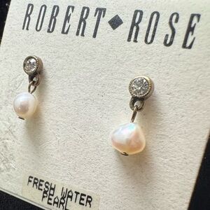 Robert Rose Pearl and Crystal Drop Earrings